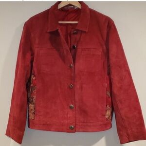 Chico’s Vtg Burgundy Red Western Suede Leather Retro Floral Biker Jacket Size S